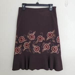 LOFT Floral Embroidered Flounce Skirt
